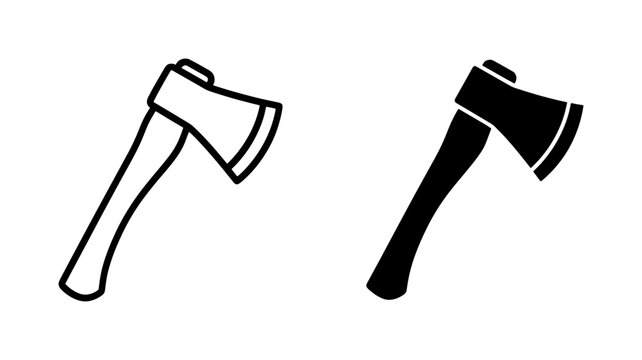 Axe icon set with outline and solid black silhouette styles