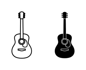 Naklejka premium Acoustic Guitar Outline and Solid Black Silhouette Icon Set