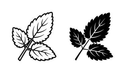 Mint leaf black outline and silhouette vector icons © Saim
