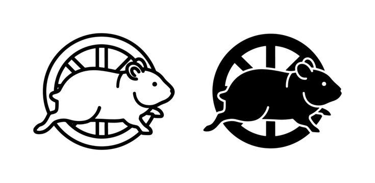 Hamster running on exercise wheel icon set