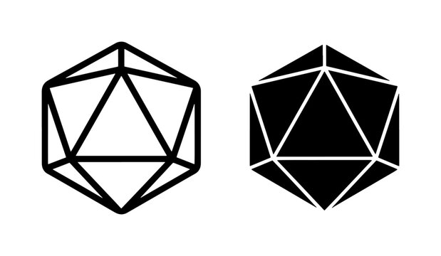 D20 Dice Outline and Solid Icosahedron Vector Icons
