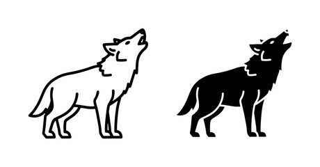 Fototapeta premium Howling Wolf Minimalist Line Art and Solid Silhouette Icons