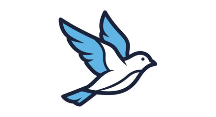 Fototapeta premium Stylized light blue and white bird with dark blue outline in mid-flight