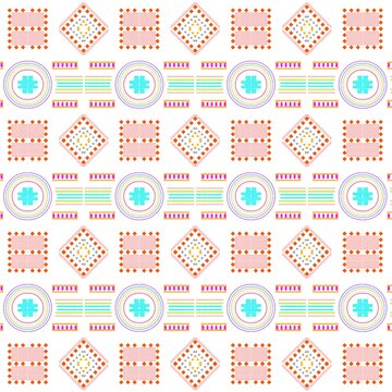 Colorful Geometric Ethnic Seamless Pattern, Pixel Diamond Ornament Background