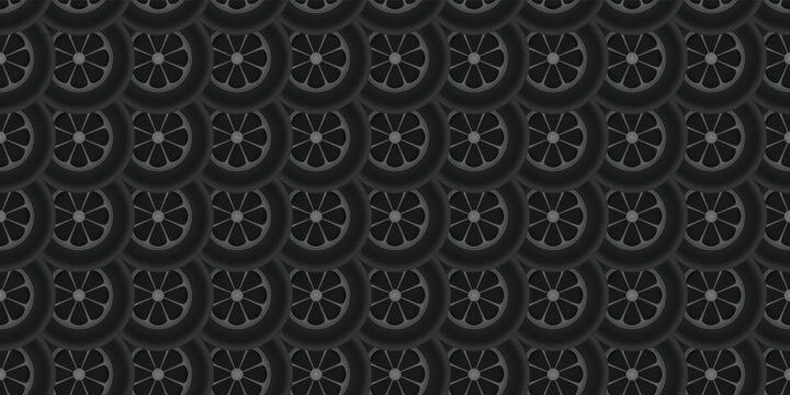 Professional car tire repeating pattern for auto service branding and design. Vehicle part pattern