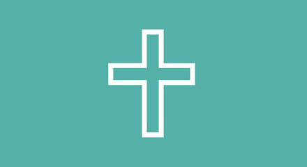 Obraz premium Simple white cross emblem centered on a solid aqua-blue background
