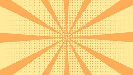 Fototapeta premium Yellow and Orange Pop Art Sunburst Background with Halftone Dot Texture. Retro Comic Style Rays Backdrop for Sale Banner, Superhero Theme, and Circus Poster Design