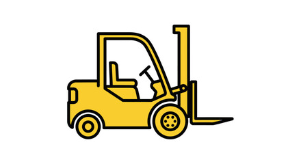 Yellow forklift icon with black outline, isolated on white © gudangPIXEL