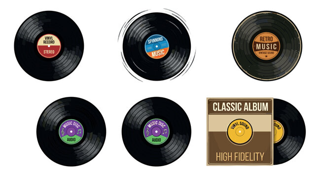 Collection of vintage vinyl records with various labels and sleeves representing classic audio, retro sound, and high-fidelity music culture.