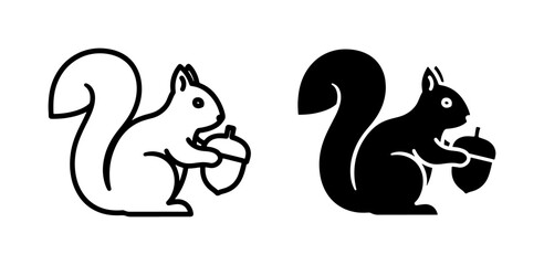 Squirrel holding acorn icon set in outline and solid style © Faizul