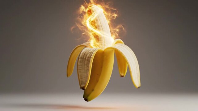 Banana on fire burning fruit.