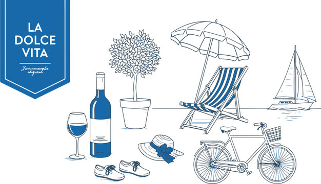 La dolce vita: a relaxing coastal lifestyle illustration
