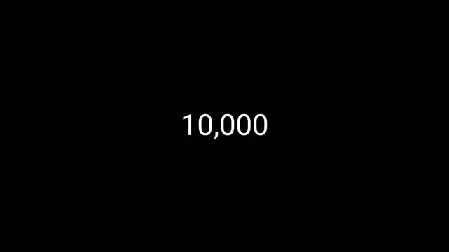 Number counter text animation from 0 to 20,000 on transparent background, number counter video from zero to twenty thousands with an alpha channel, 4k texted number counter video. 
