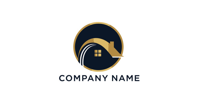 Company logo template with house and wave.