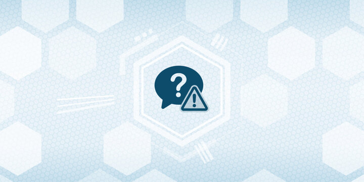 Abstract background featuring a speech bubble with a question mark and a warning triangle icon, representing troubleshooting, support, or technical issue resolution concepts.