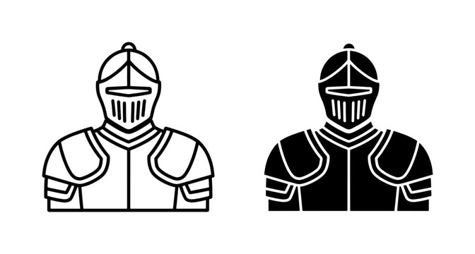 Medieval Knight Armor Icon Set in Outline and Solid Style