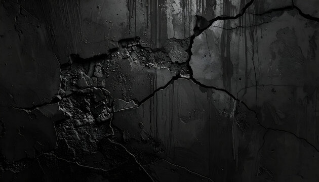 Close-up of a dark, cracked concrete wall with a distressed texture.