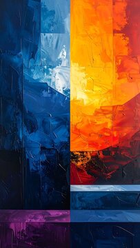 Abstract expressionism a vibrant dichotomy of cool blues and fiery oranges