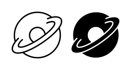 Saturn Planet Icon Set with Rings in Line and Solid Style © Hasan