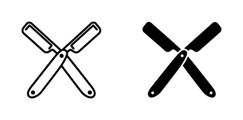 Fototapeta premium Crossed Straight Razor Barber Shop Icons