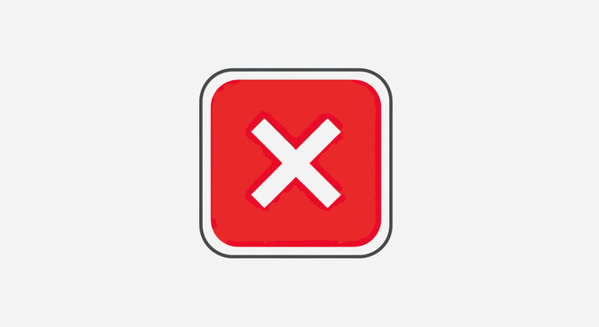 A stylized red square with a white cross inside, symbolizing negation or closure