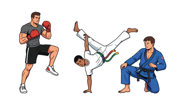 Diverse Martial Arts and Combat Sports Training Illustration Set