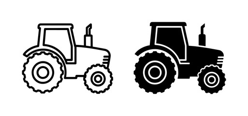 Obraz premium Tractor line and silhouette icon set for farming design