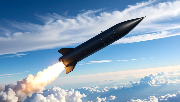 Ballistic Missile Launching into the Sky with Fiery Exhaust.