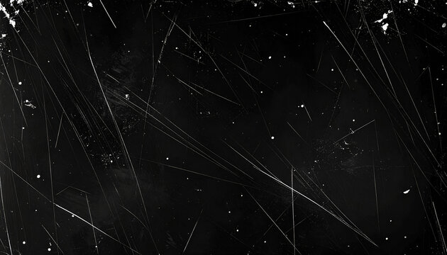 Abstract Black Background with White Scratches and Speckles.