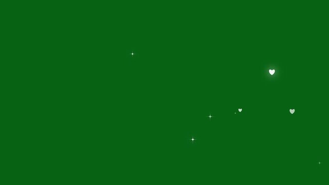 White color love and stars bokeh lights sparkle shine particles bokeh loopable, magic sparkles glitter line stars, fairy dust wand glitter stars trail transition on green screen. 4k animation