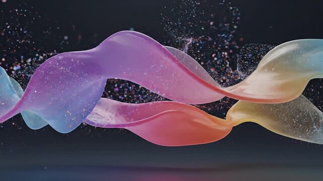 Dynamic abstract fluid wave with colorful particles, visualizing AI, data flow, and digital transformation. Ideal for futuristic tech backgrounds, innovation concepts, and modern presentation design.