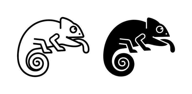 Chameleon Icon Set: Outline and Silhouette Vector Graphics, Reptile Symbolism for Adaptation and Change