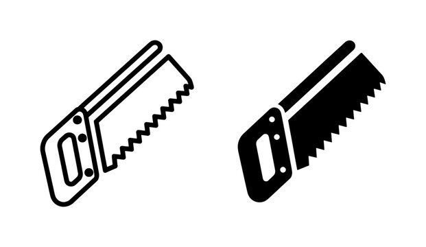 Hand Saw Icon Set, Black and White Tools, Carpentry and DIY Vector Graphics, Construction and Repair Equipment