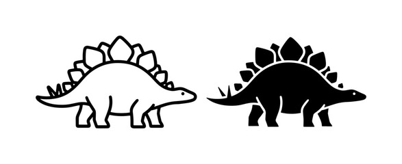 Stegosaurus Dinosaur Icons, Prehistoric Reptile Vector Graphics, Ancient Creature Silhouettes, Paleontology Illustration, Two Styles © Abbas