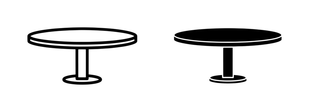 Round Table Icons, Simple Furniture Vector Graphics, Dining Table and Cafe Table Symbols