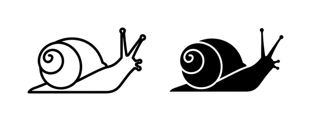 Snail Icons, Outline and Silhouette, Simple Vector Graphics for Nature and Slow Movement Concepts © Abbas