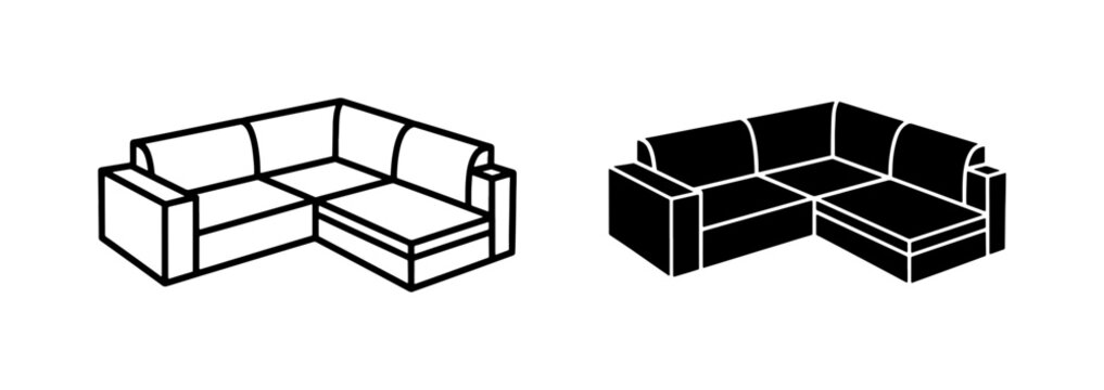 Sectional Sofa Icons, Modern Furniture Vector Graphics, Living Room Seating Line Art and Silhouette