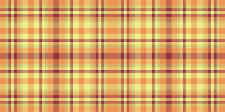 Genuine tartan pattern texture, worn plaid check vector. Sparse seamless background fabric textile in orange and yellow colors.