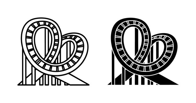 Roller Coaster Vector Icons, Thrill Ride Amusement Park Symbols, Black and White Fun Park Attraction Graphics, Exciting Entertainment Design Elements