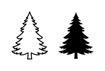 Obraz premium Conifer Tree Icons, Evergreen Silhouette Vector Set, Pine Forest Outline Graphics for Nature Design