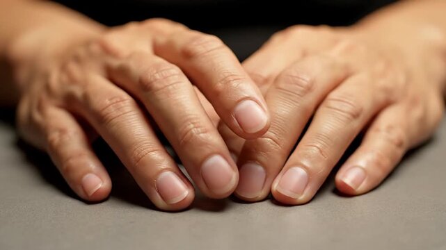 Hands resting on a desk for a moment of pause, promoting stress relief, mental clarity, and mindfulness. Ideal for themes of work-life balance, digital detox, professional well-being, and...