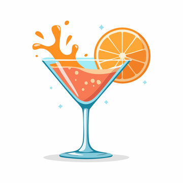 Orange Cocktail with Splashing Liquid and Orange Slice