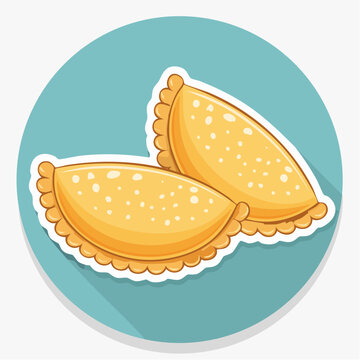 Illustration of two empanadas on a blue circle