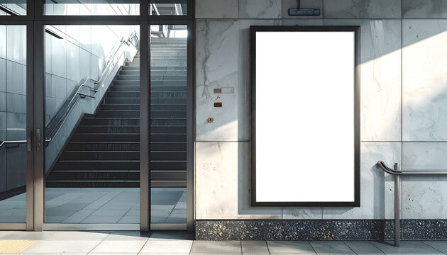 Blank Billboard Mockup in Modern Subway Station Entrance.