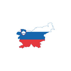 Fototapeta premium The Slovenian flag colors fill the country's map on a white background illustration.