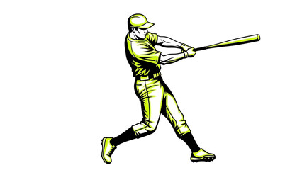 Fototapeta premium A baseball player swings a bat in a dynamic motion