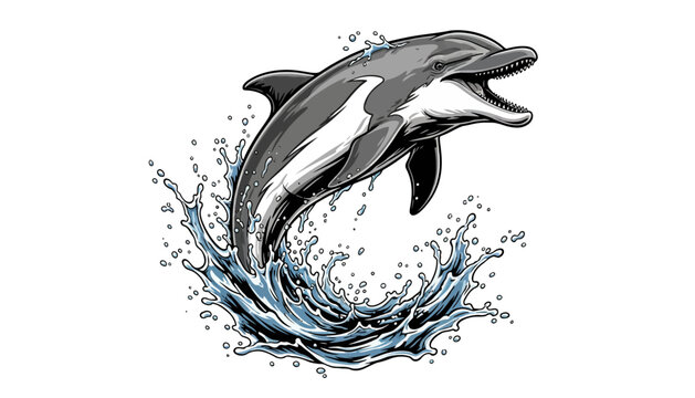 A playful dolphin jumping out of the ocean water with a splash
