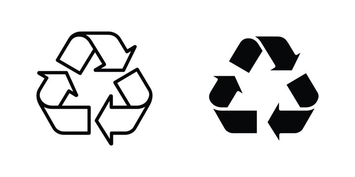 Recycling icon set in outline and solid style, eco recycle symbol isolated on white background