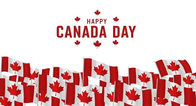 Happy canada day festive celebration with canadian flags and maple leaves