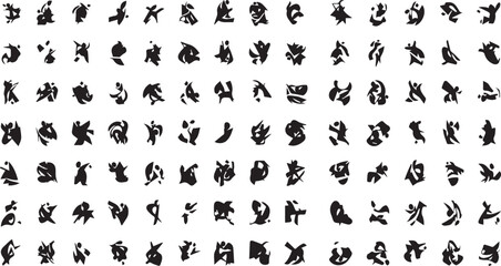 Naklejka premium Dynamic abstract silhouette shapes collection, expressive random vector forms, modern artistic elements with motion style ink shapes isolated on white background